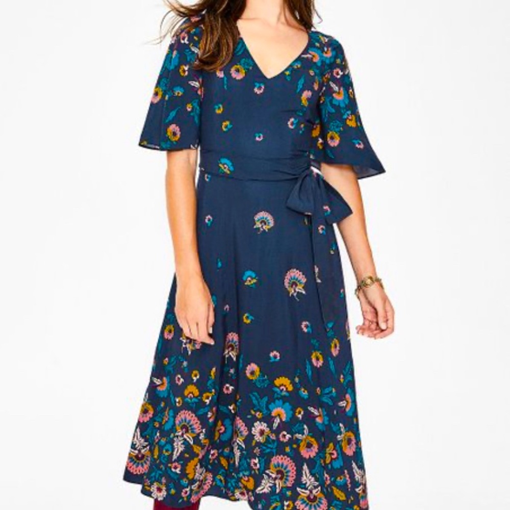 Boden Navy Floral Midi Wrap Dress